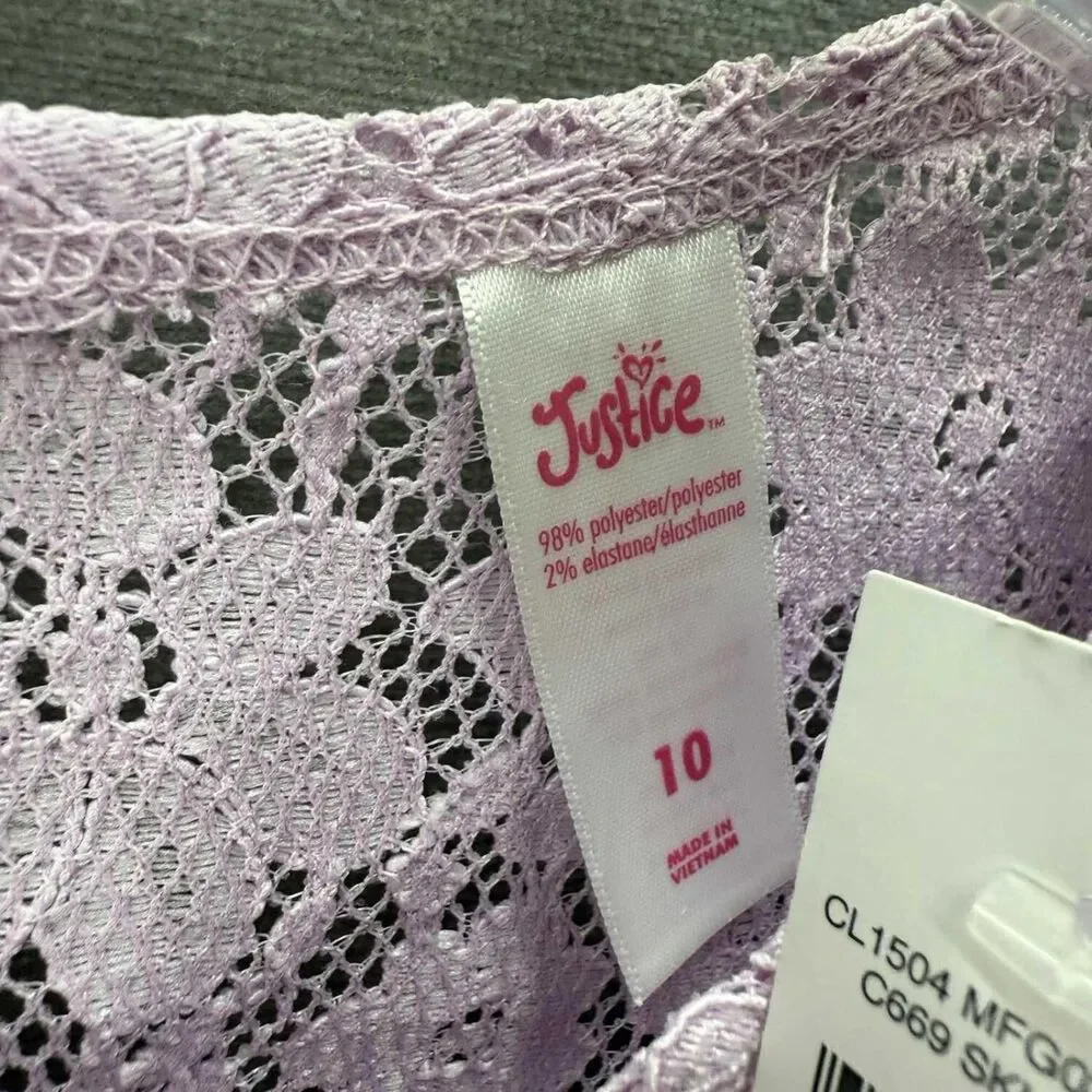 Justice Girls Size 10 Purple Lace Puff Sleeve Layered Top